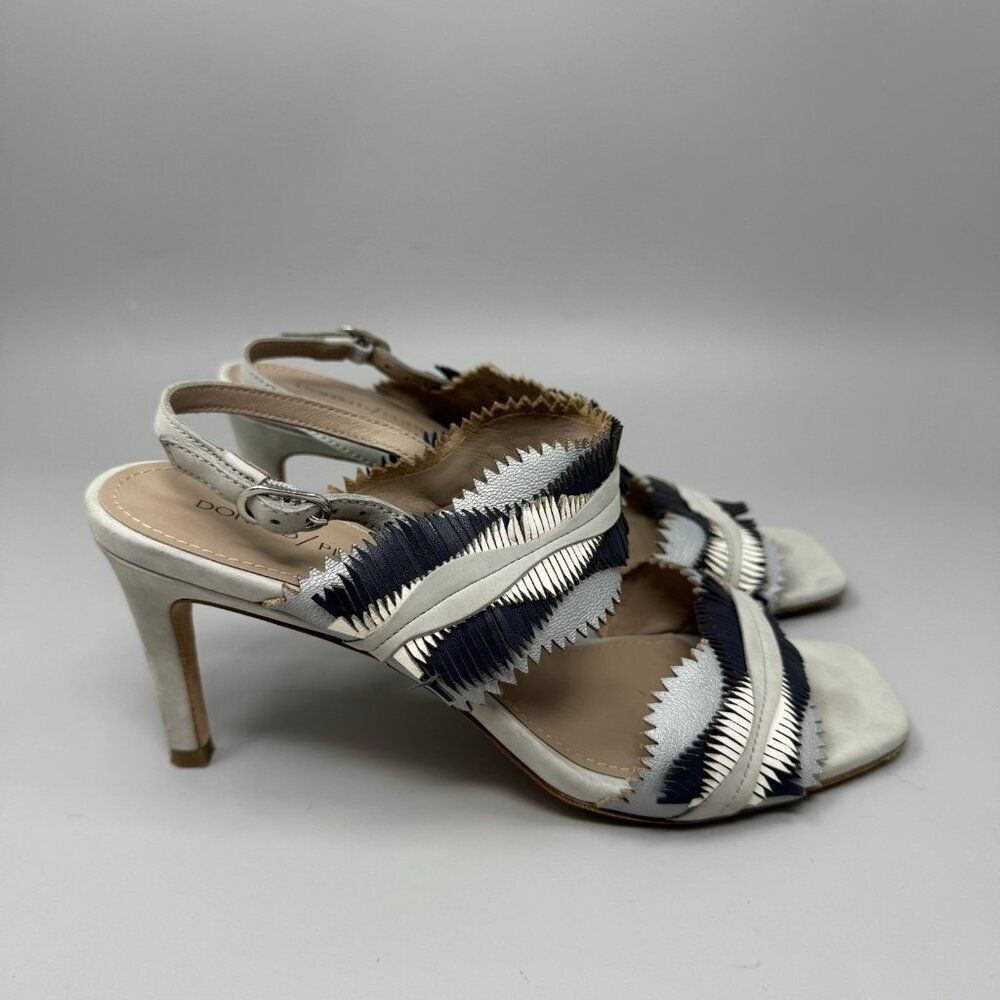 Donald Pliner Kit Mixed Leather Slingback Sandal Metallic Fringe Glam Boho 7.5